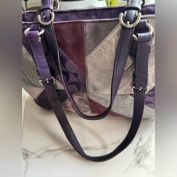 COACH Purple Chevron Patchwork Bag #F17614 - Picture 4 of 11